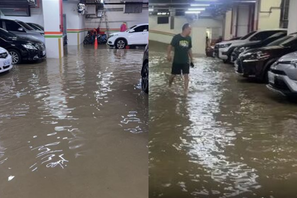 煙波大飯店蘇澳四季雙泉館地下室車輛全泡水。 圖：翻攝自Threads