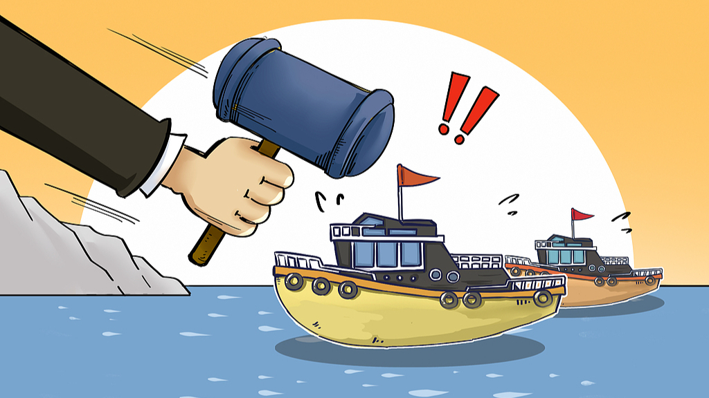 中國海警2日指控日本「瑞寶丸」號漁船非法進入釣魚台領海。中國官媒配圖顯示威嚇、打擊的針對性。 圖：翻攝「X」@CgtnJapanese