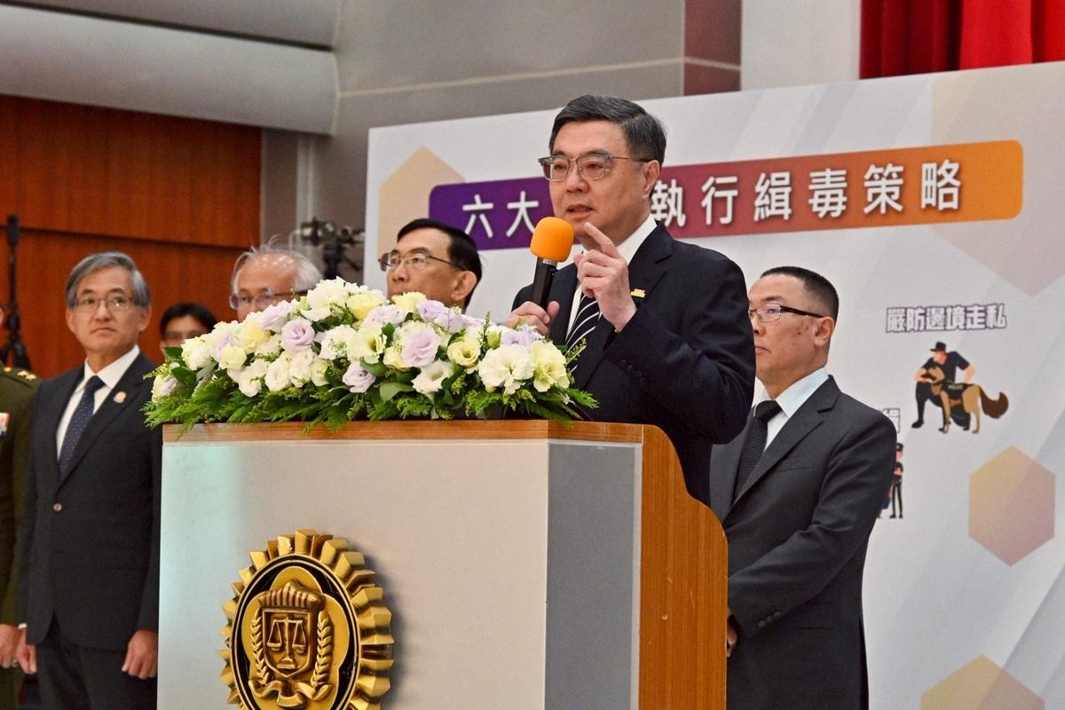 行政院長卓榮泰今（2）日出席114年「第13波安居緝毒暨重大毒品案件」成果記者會致詞。 圖：行政院提供