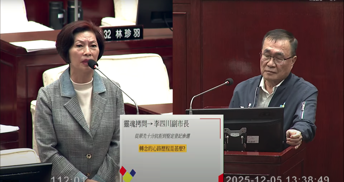 台北市副市長李四川則頻頻被點名代表藍營出征。國民黨台北市議員汪志冰5日就在議會對李四川進行靈魂拷問，詢問國民黨有無來徵詢，而李四川則三度表示回應沒有 圖：翻攝北市議會直播