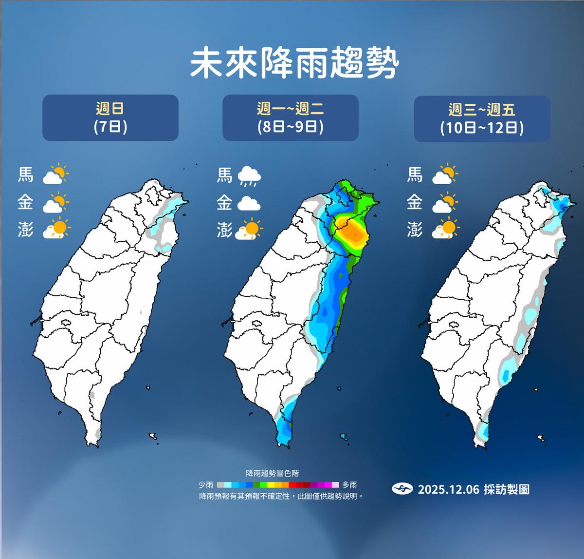未來一週降雨趨勢。 圖：氣象署／提供