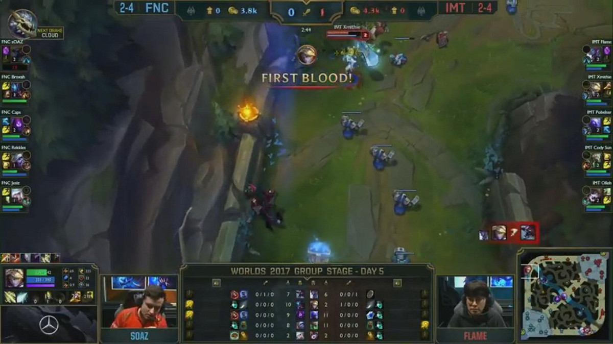 IMT率先抓下首殺。 圖：翻攝自 LoL Esports YouTube