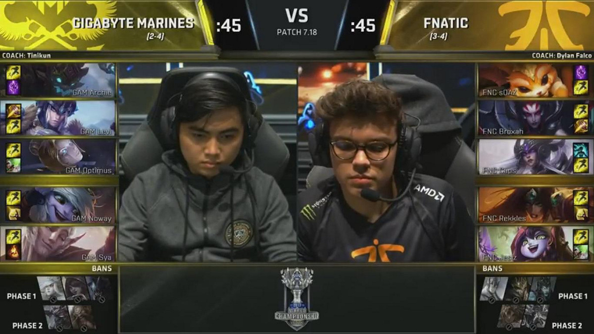 GAM與FNC的雙方選角 圖：翻攝自 LoL Esports YouTube