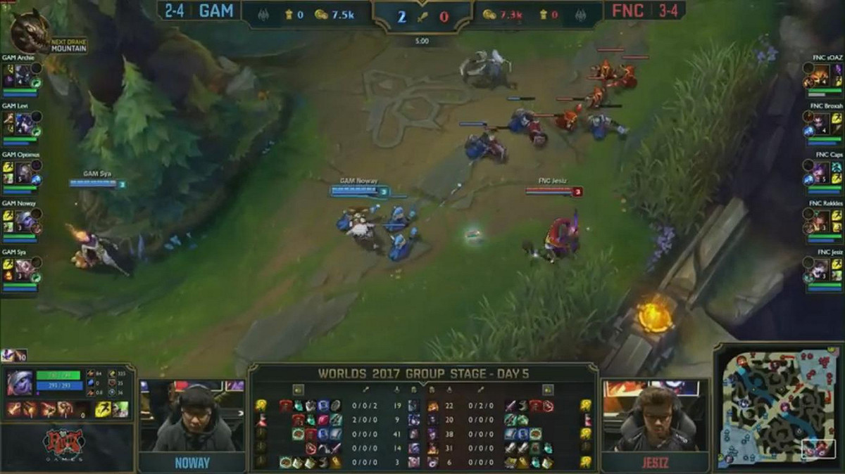 才5分鐘就出現2個擊殺，相當激烈的一場 圖：翻攝自 LoL Esports YouTube