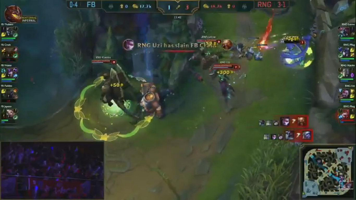 從這波下路反打的會戰，RNG直接起飛。 圖：翻攝自 LoL Esports YouTube