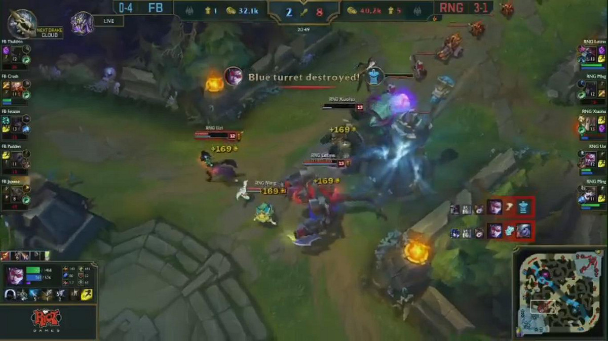 RNG在中路這波零換4的團戰，奠定勝基。 圖：翻攝自 LoL Esports YouTube