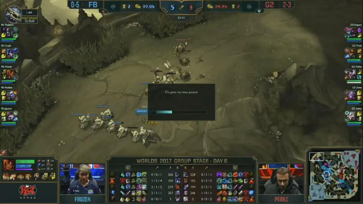 G2上路選手Expect的電腦問題。 圖：翻攝自 LoL Esports YouTube