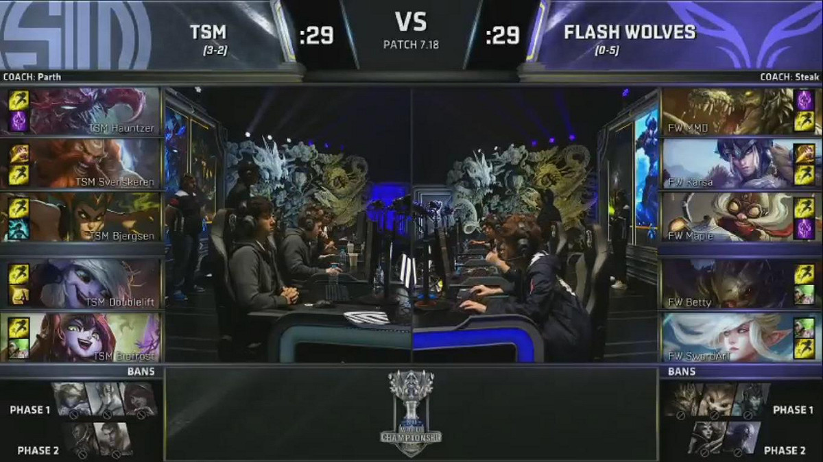 TSM與FW的雙方選角。 圖：翻攝自 LoL Esports YouTube
