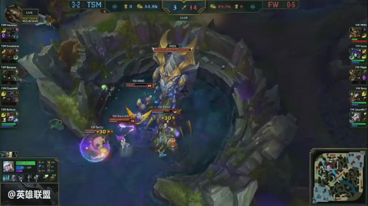 FW零換四後吃掉巴龍，贏下比賽 圖：翻攝自 LoL Esports YouTube
