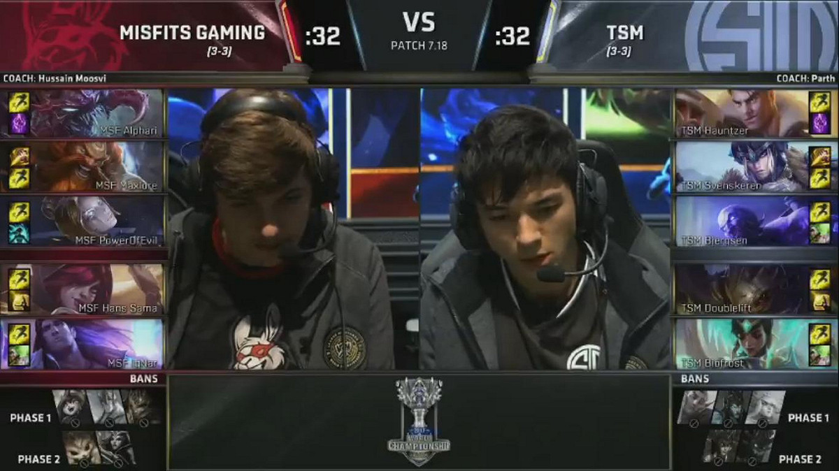 MSF與TSM的雙方選角。 圖：翻攝自 LoL Esports YouTube