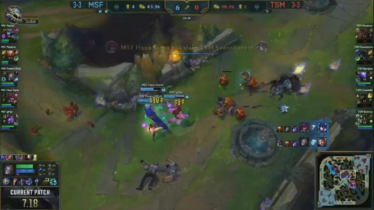 關鍵團戰被滅了4人，TSM終不敵MSF。 圖：翻攝自 LoL Esports YouTube