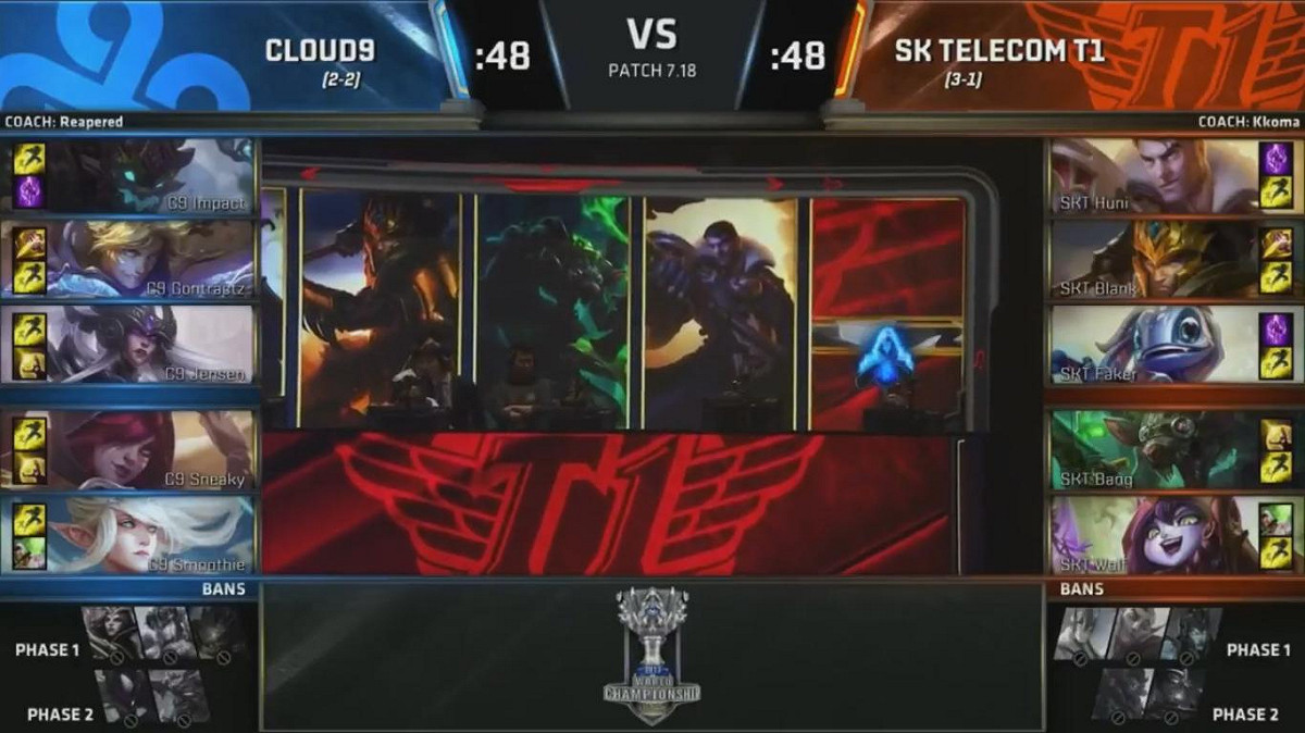 C9和SKT的雙方選角。 圖：翻攝自 LoL Esports YouTube