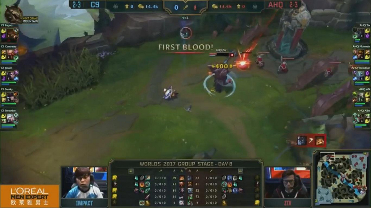 上路Ziv的單人首殺。 圖：翻攝自 LoL Esports YouTube