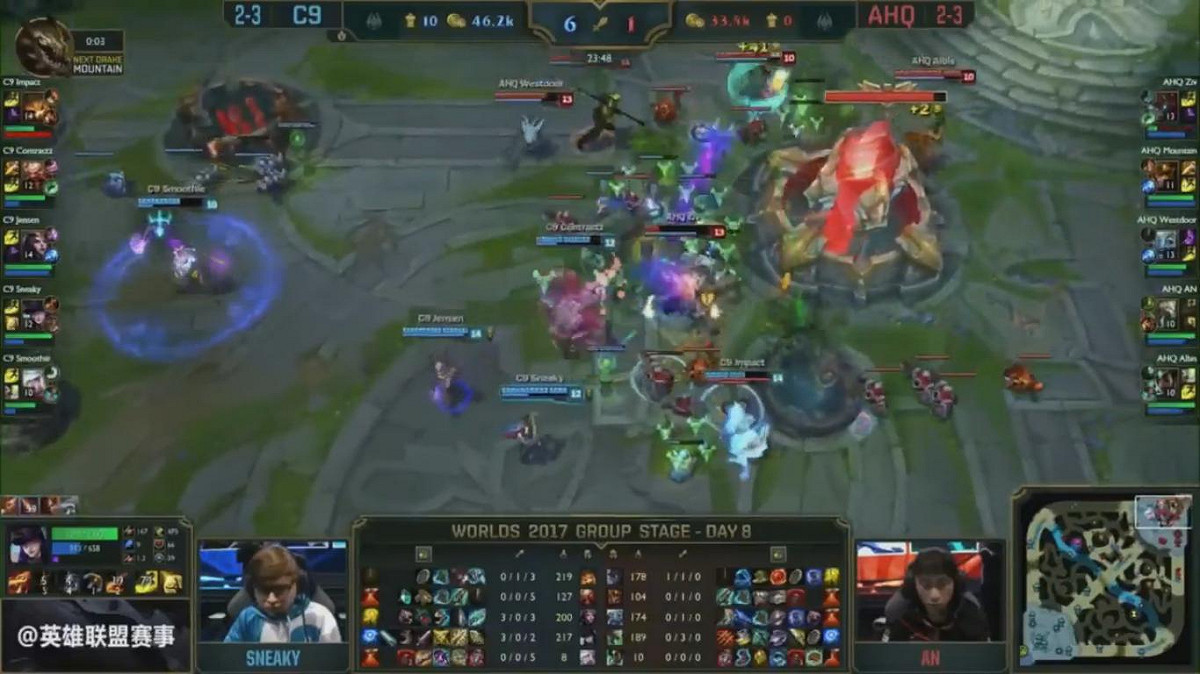 在C9對線期累積出的巨量優勢下，ahq無力掙扎。 圖：翻攝自 LoL Esports YouTube