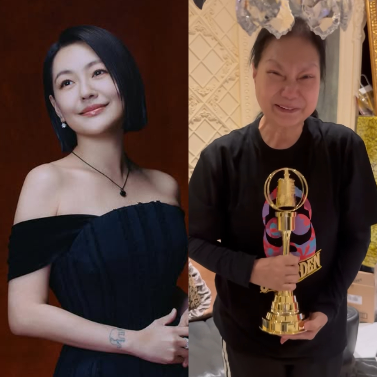 小S(左)分享S媽收到獎盃又哭又笑的反應 圖：翻攝自小S IG