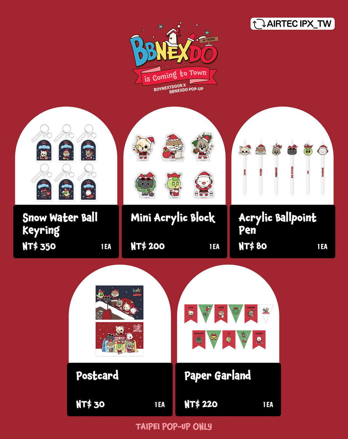 「BOYNEXTDOOR X BBNEXDO POP-UP ‘BBNEXDO is Coming to Town’ in TAIPEI」台北店限定商品。 圖：網銀國際影視／提供