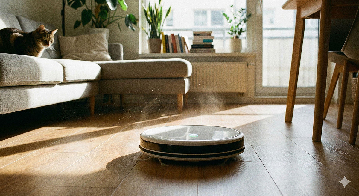 iRobot 破產退場後，掃地機器人市場幾乎由中國品牌主導，重視資安者選擇有限。（圖為掃地機器人情境示意） 圖：Gemini　AI生成 / 曾郡秋 製