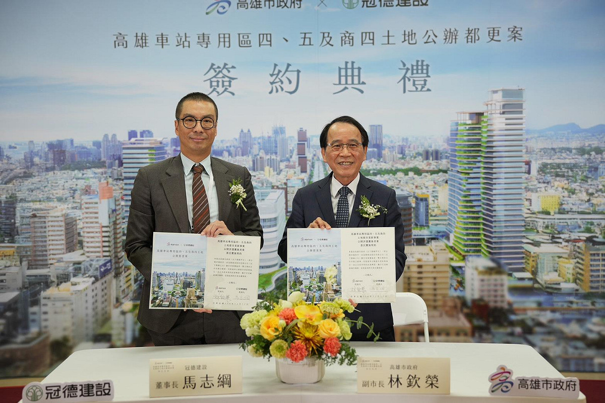 林欽榮(右)代表市府與馬志綱(左)簽署合作契約。 圖：高雄市都發局/提供