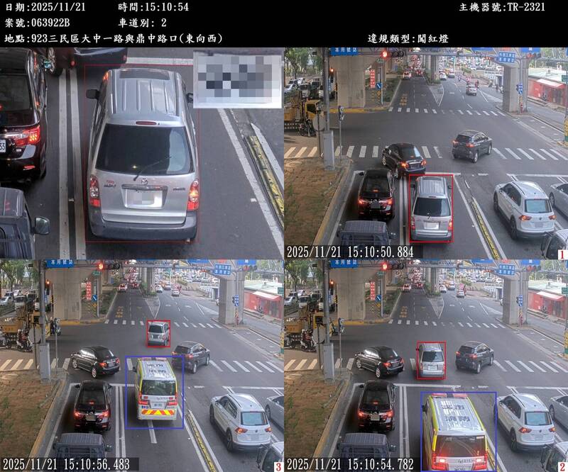 高雄市運用AI辨識禮讓救護車而違規的車輛，不再舉發擾民。 圖：高市警方提供