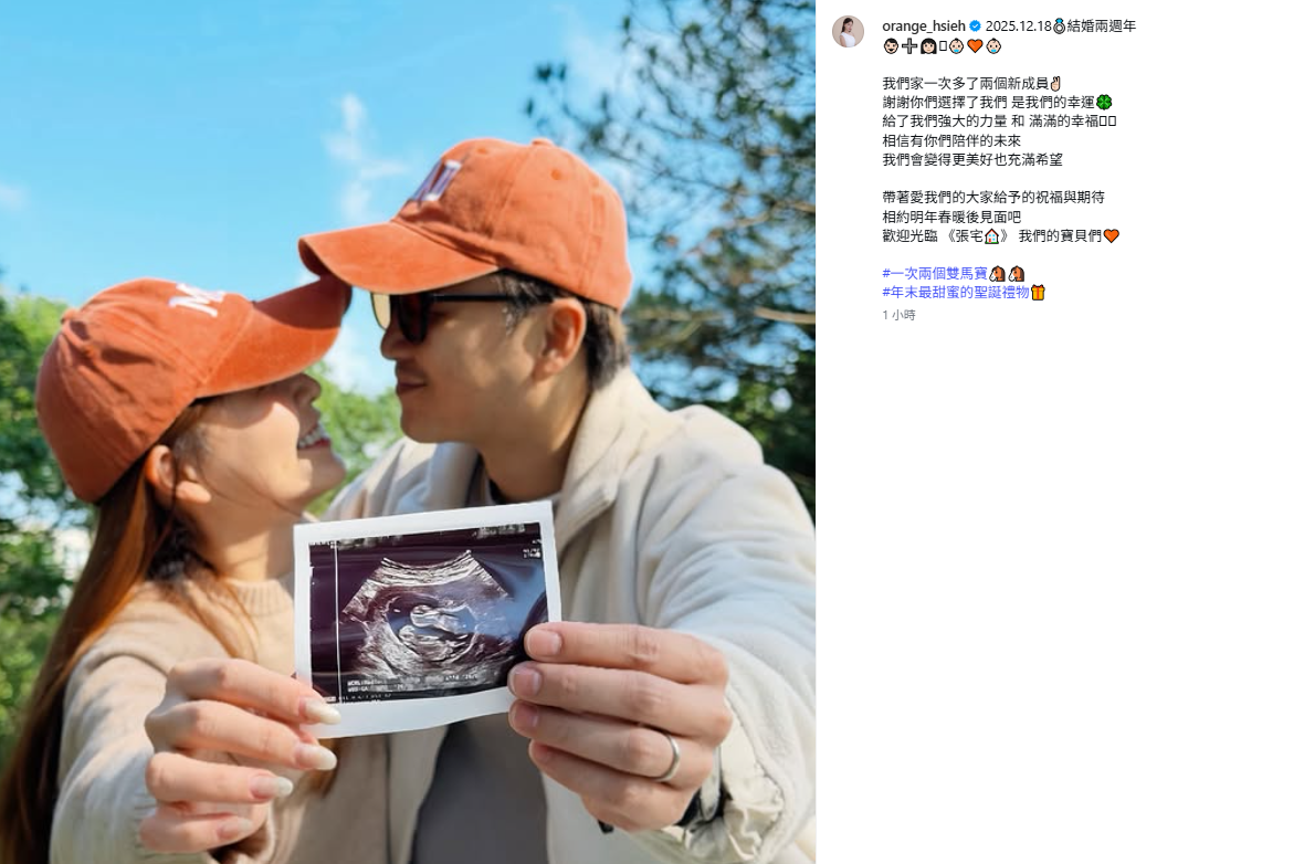 今(18)日謝京穎在社群平台曬出超音波照，驚喜宣布懷了雙胞胎的消息，瞬間吸引大批粉絲祝福。 圖：翻攝自謝京穎IG