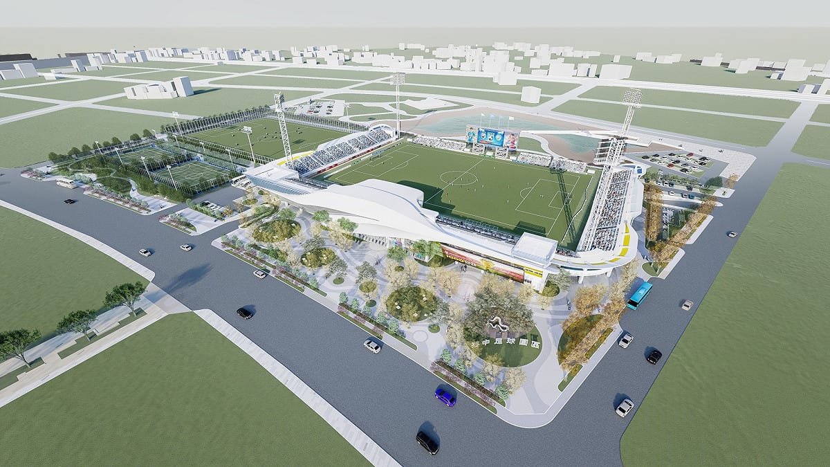 台中國際足球運動休閒園區模擬圖。 圖：台中市政府/提供