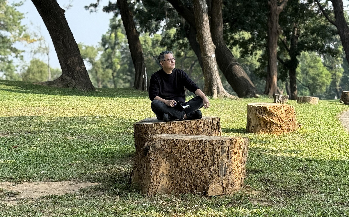 工頭堅闡述高雄果嶺自然公園原為高爾夫球場，現在成為開放的自然教室。 圖：工頭堅/提供