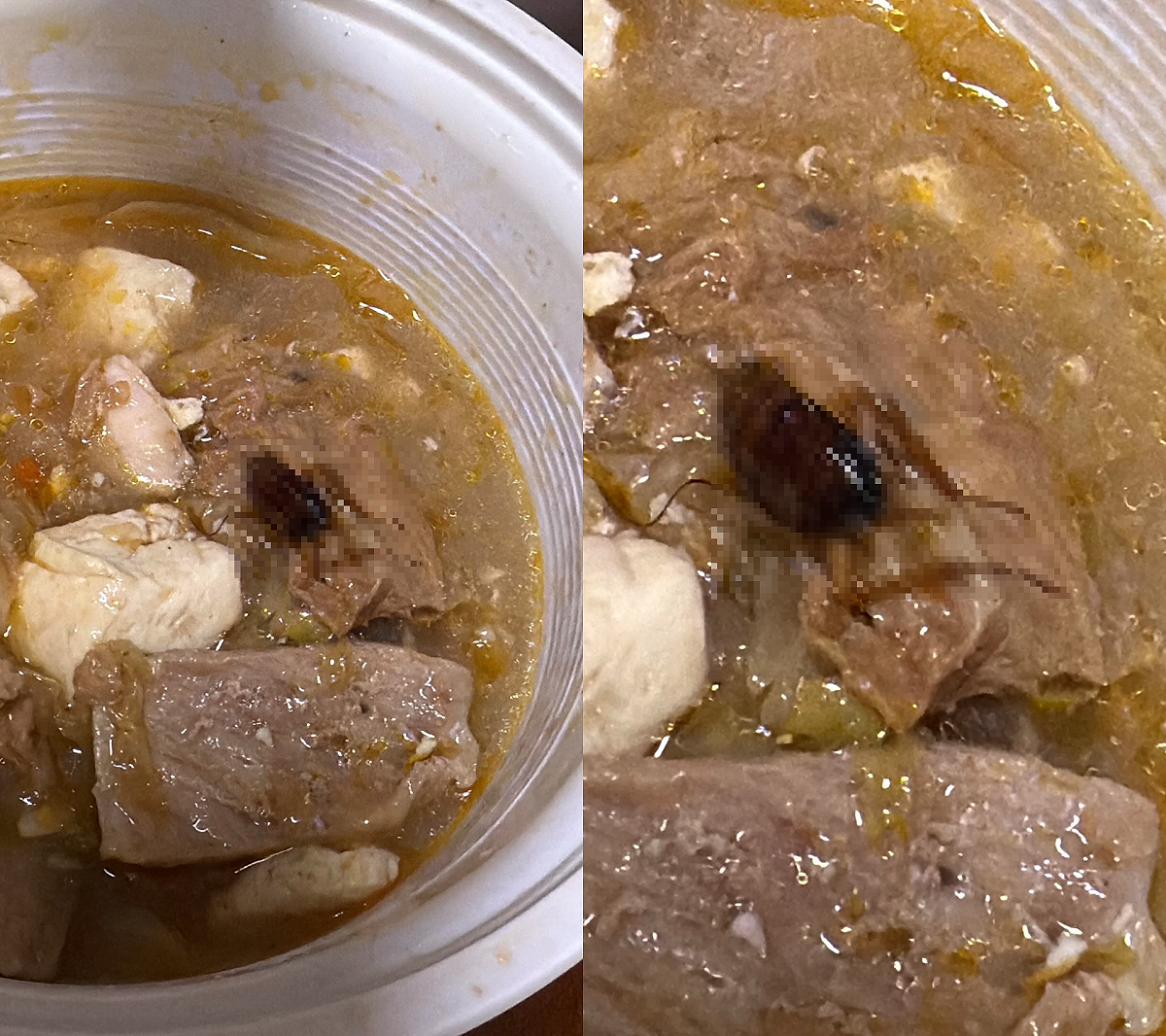 民眾食用沙鍋魚頭發現湯中有一隻完整蟑螂，引發食安疑慮。 圖：翻攝自Threads/來源：yu_chi_07