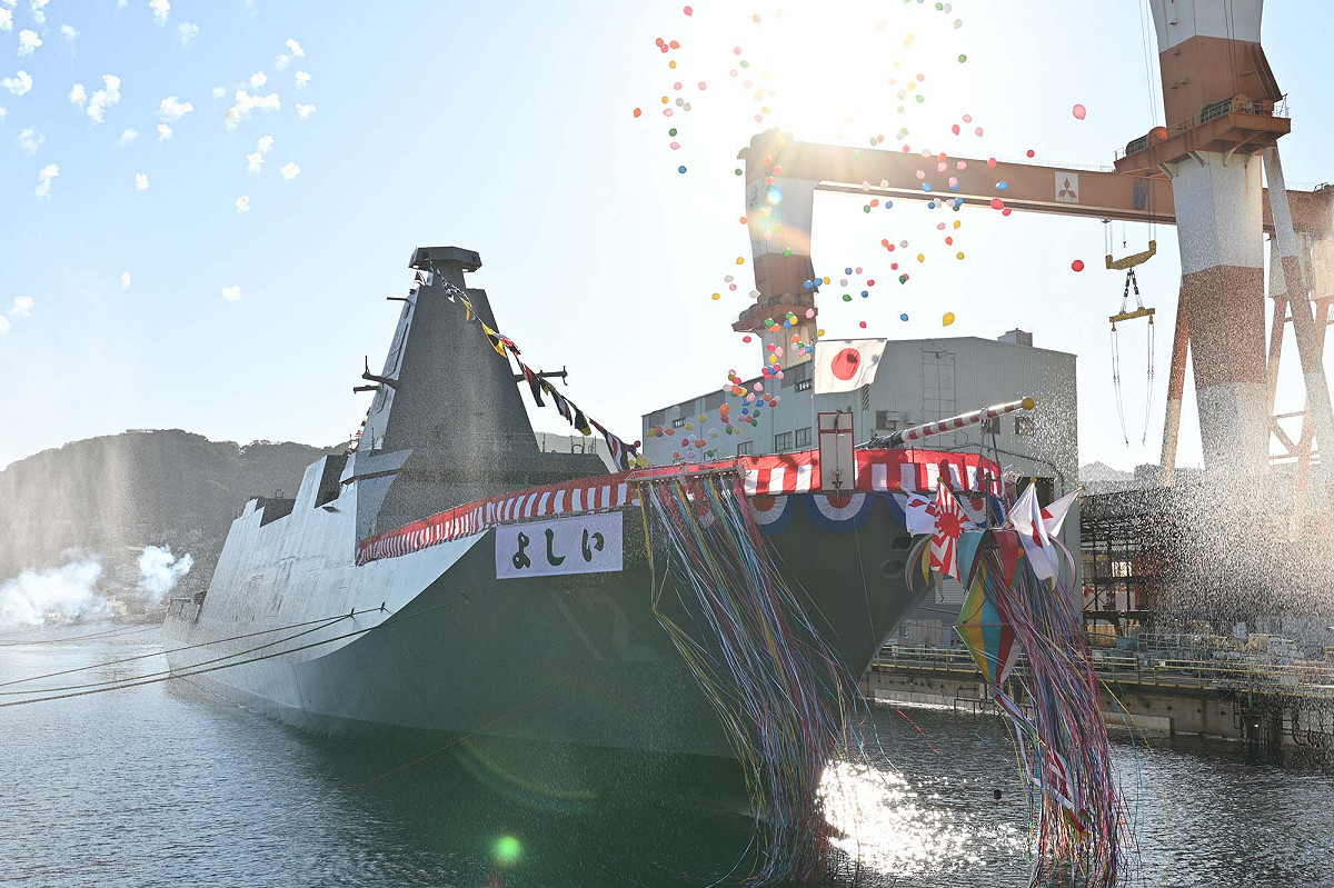 日本計畫中的第12艘最上級護衛艦下水，命名「吉井號」，預計2026財年結束前交付服役。 圖：翻攝「X」@JMSDF_PAO