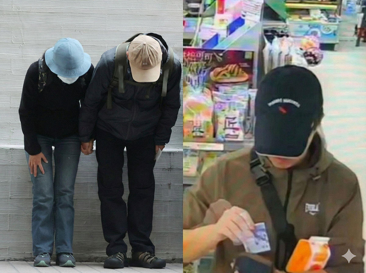 張文昨日完成解剖，父母在警方陪同下低頭進入解剖室，並向社會致歉；至於檢驗結果仍需一至兩週才能釐清。（右圖為張文生前至超商購買豆漿的監視器畫面，左圖為其父母昨日現身） 圖：右—警方提供、左—翻攝畫面／新頭殼合成