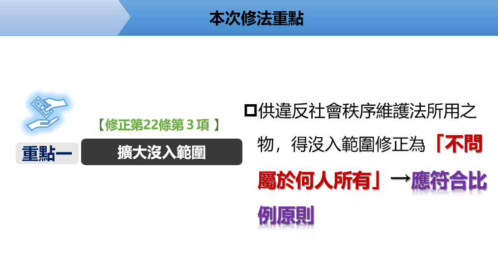 社會秩序維護法修法重點之一。 圖：內政部提供