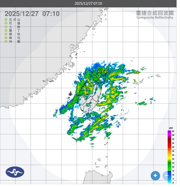 今日迎風面的桃園以北、東半部地區及恆春半島仍有局部短暫雨，新竹以南山區有零星短暫雨，清晨中部以北地區也有零星短暫雨，外出建議攜帶雨具備用。 圖/中央氣象署