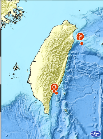 台東今晨連3起極淺層地震，最大規模3.7震度3級，民眾睡夢中明顯有感。 圖：翻攝自氣象署地震中心