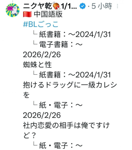 ニクヤ乾在社群平台慶祝中文版推出時，在文章後面標註了五星旗的圖示。 圖：翻攝自X