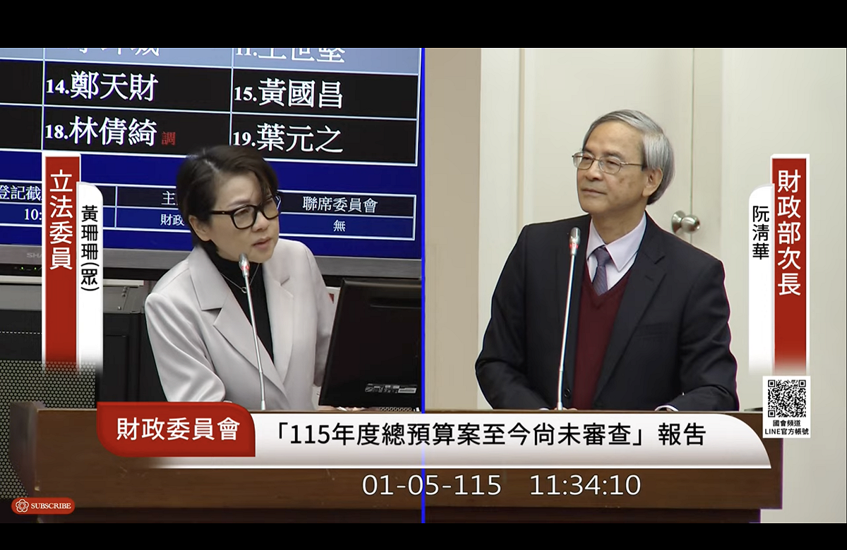 民眾黨立委黃珊珊質詢財政部政次阮清華 圖：翻拍自國會頻道