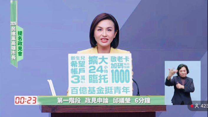 政見會上邱議瑩展現「政策控」實力，鐘年晃肯定她是「高雄市民最好的選擇」。 圖：邱議瑩辦公室/提供