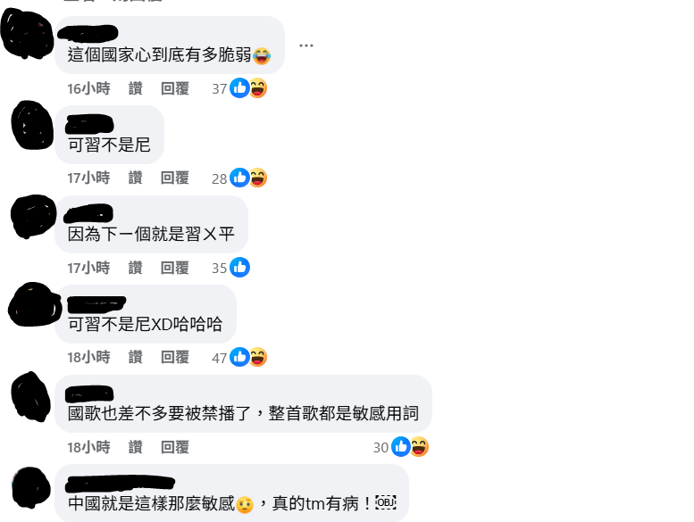 消息傳回台灣後，大批台灣網友紛紛開酸，「太敏感了吧」。 圖：翻攝自FB