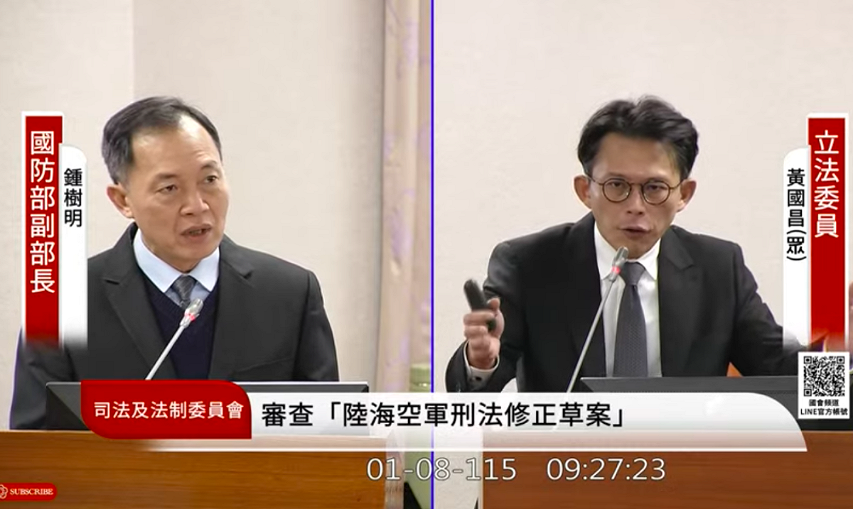 民眾黨立委黃國昌今（8）日質詢 Auto GCAS 延宕問題，國防部認了成飛官最大風險。 圖：翻攝自國會頻道