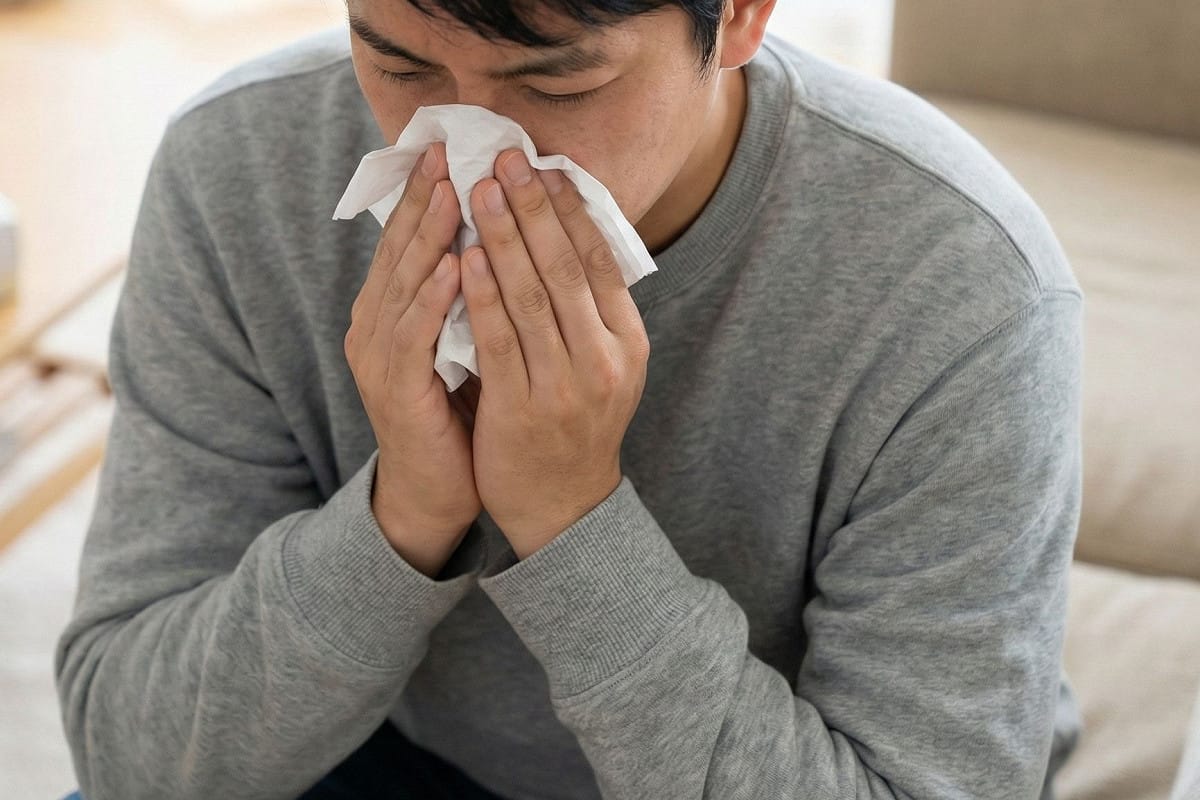 中國鼻病毒肆虐，無特效藥且經接觸傳染，多輕微自癒，民眾仍須提高警覺。 圖：Gemini　AI生成 / 曾郡秋 製