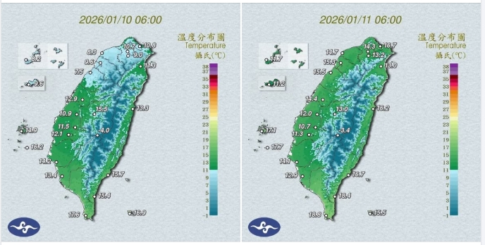 鄭明典表示昨天、今天同一時間差異明顯的氣溫分布，關鍵還是雲量的變化！