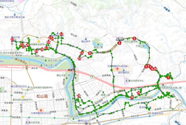 台北市環保局追蹤GPS車輛軌跡。(示意圖，非違規車輛軌跡) 圖：台北市環保局/提供