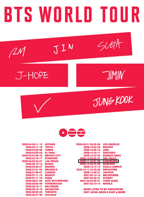 BTS官方公布即將在3月20日回歸，並展開世界巡演，這次BTS將在11月前往高雄連唱3天。 圖：翻攝自BTS IG