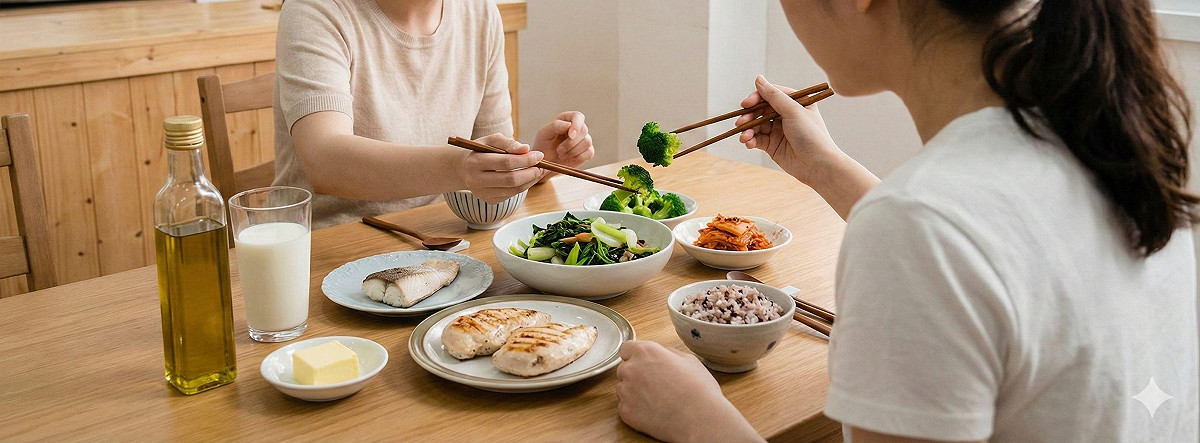 美國膳食指南大幅調整，減少全穀類攝取、增加蛋白質，首度推薦全脂牛奶與發酵食物，營養師提醒台灣人需謹慎參考。 圖：Gemini　AI生成 / 曾郡秋 製