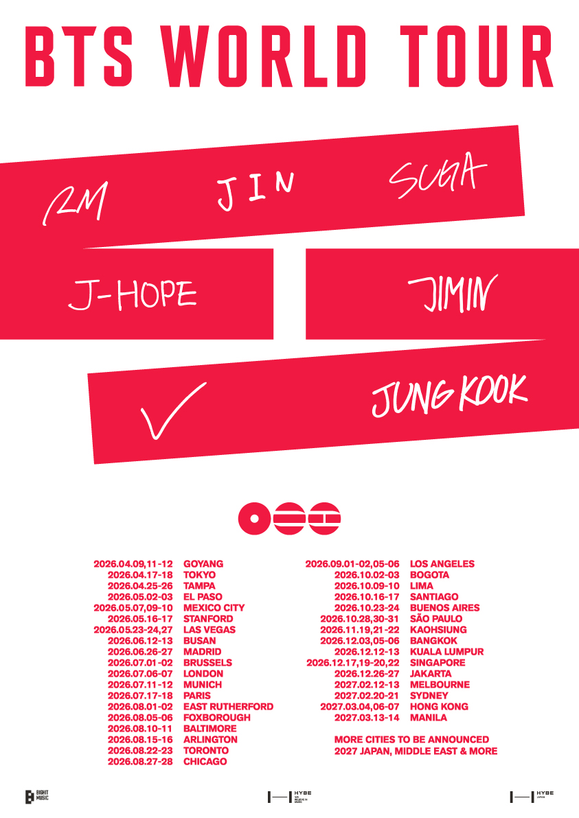 韓國人氣男團BTS(防彈少年團)13日公布世界巡迴演唱會的地點，其中11月19、21、22日將在高雄開唱。 圖：取自BTS臉書