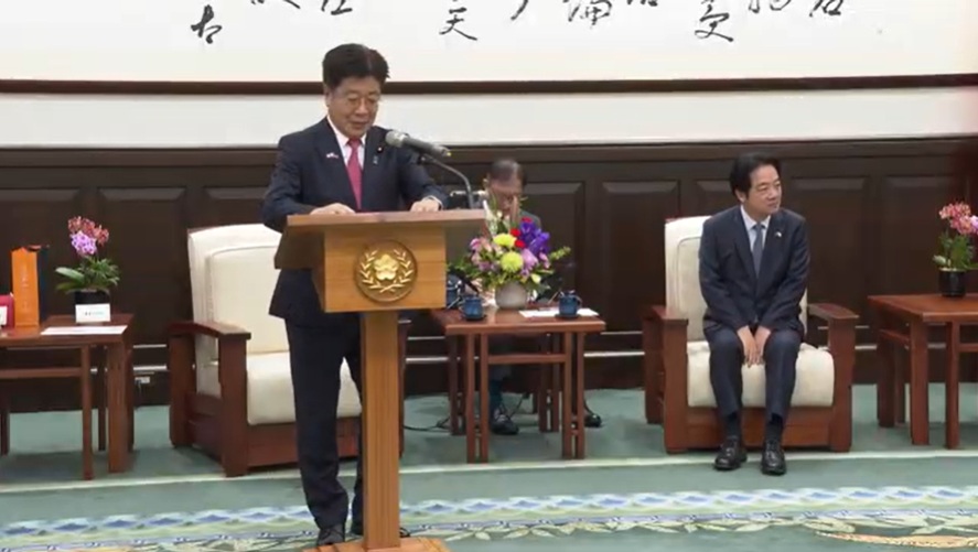 賴清德總統15日接見日本前內閣官房長官加藤勝信眾議員一行。 圖：截取自總統府提供影片
