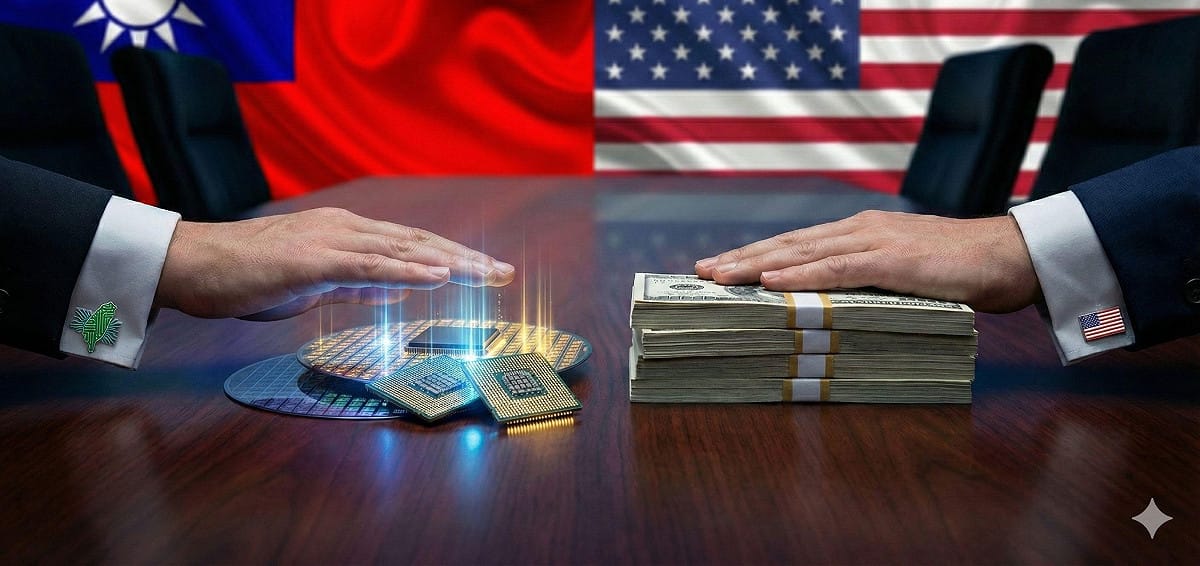 胡采蘋指台對美順差破千億，若關稅降至15%將更驚人，直言赴美獲利「小學生都懂」。 圖：Gemini AI 生成 / 曾郡秋 製