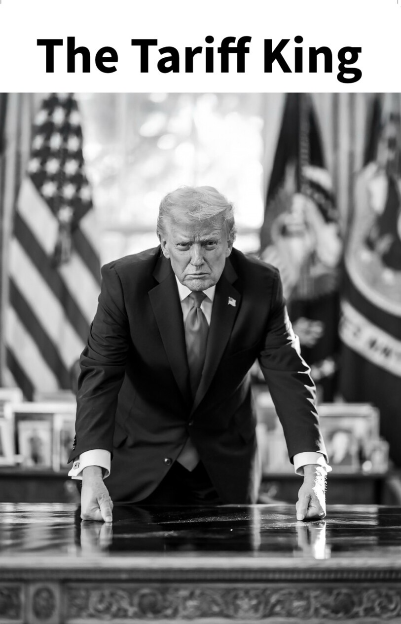 川普曾在社群平台發布黑白個人照，配文「關稅之王」（The Tariff king）。(資料照片) 圖：翻攝自Ｘ／@TrumpTruthOnX