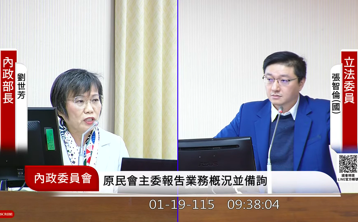 國民黨立委張智倫質詢問到，輝達北士科總部因光電板被卡關？內政部長劉世芳以法條回應澄清說「有解方」。 圖：翻攝自國會頻道