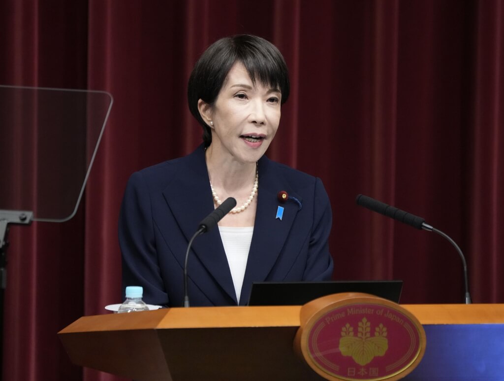 日本首相高市早苗19日召開記者會宣布將於23日通常國會開議解散眾議院。（共同社） 圖：中央社提供