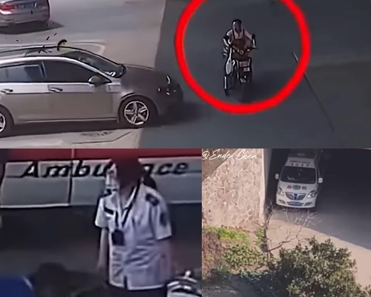 武漢街頭車禍後，2秒內救護車現身引發質疑，老北京茶館指涉可能存在預謀政治目的與更深層陰謀。 圖：翻攝自網路／新頭殼合成