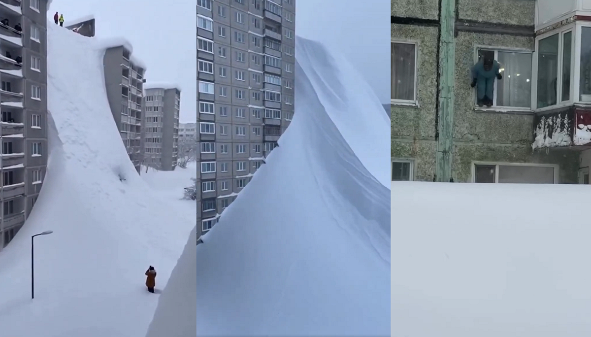 有當地媒體和居民陸續在社群媒體分享「暴雪日常」，像是從家裡創窗戶跳進雪堆、在天然雪坡上滑雪等。 圖：翻攝自網路
